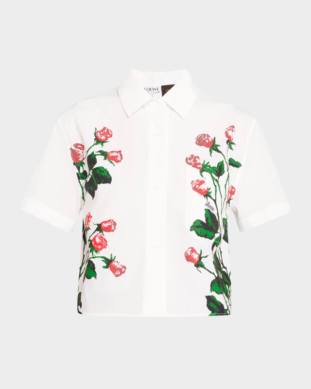 Flower Print Poplin Cropped Shirt
